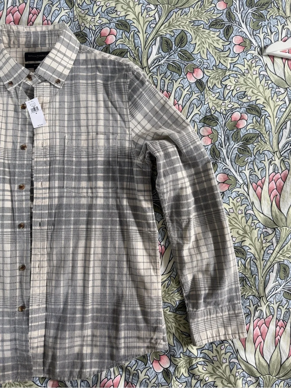 Banana Republic Gray and Cream Plaid Button-Down Shirt